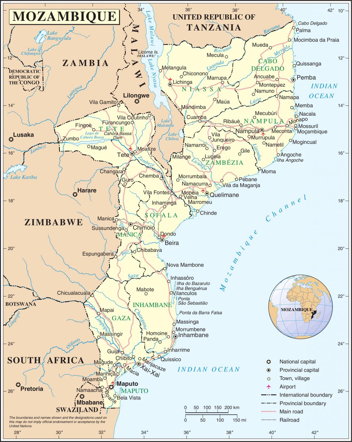 аеропорти Мозамбіку на карті