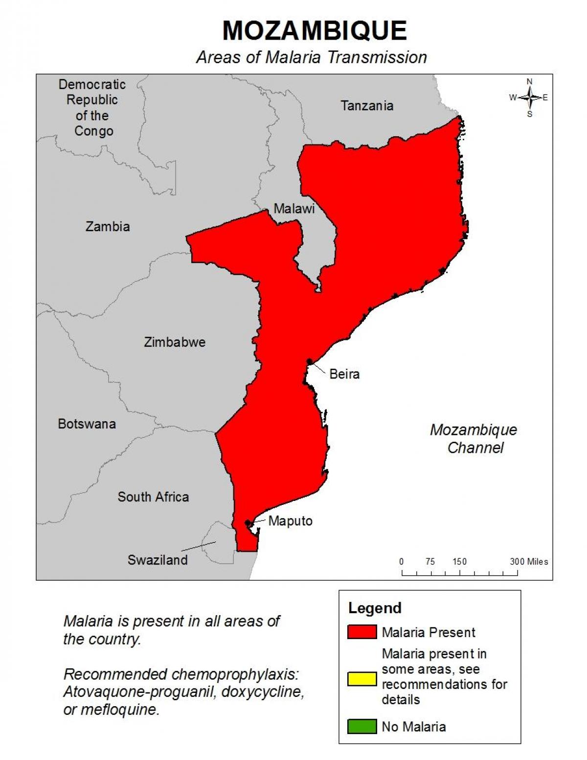 карта Мозамбіку малярії