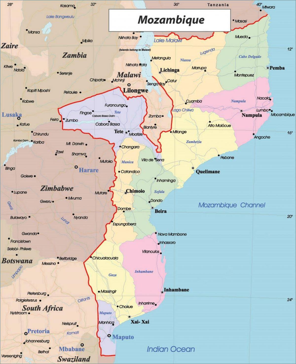 Політична карта мозамбіку